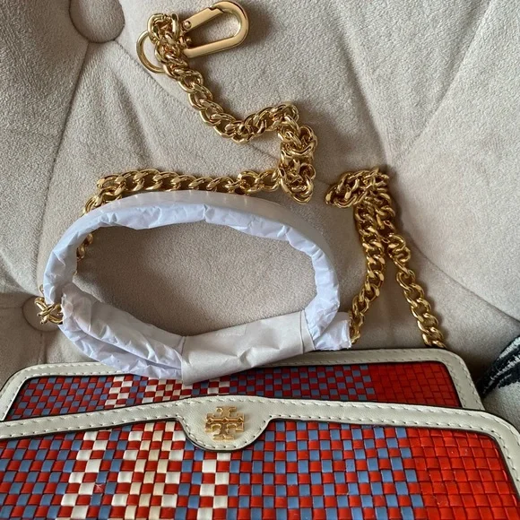 Tory Burch Emerson Woven Min Top Handle Satchel Bag New Cream Bright Samba - Picture 4 of 15